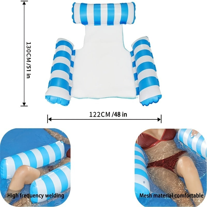 Inflatable Mesh Swimming Chair; Foldable Striped Floating Hammock