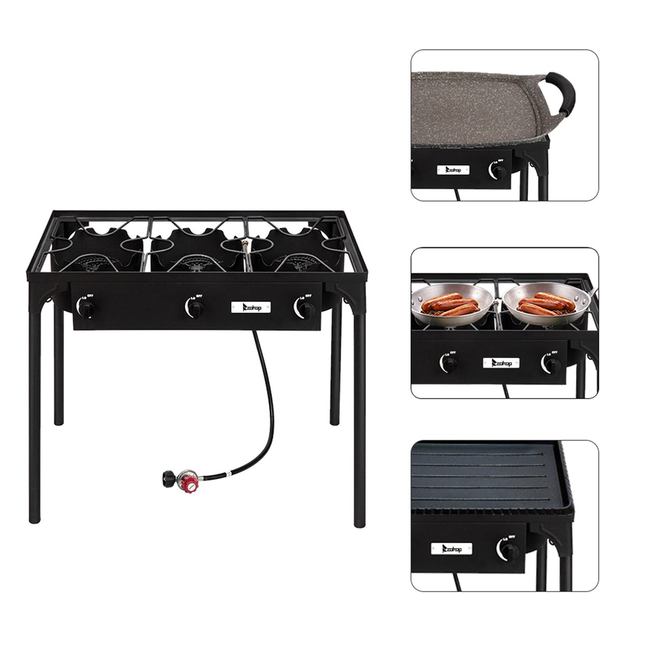 Camp Stove Propane Gas Cooker Portable Cast Iron (Three Burner 25000-BTU)