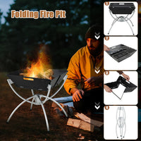 Thumbnail for 3-in-1 Camping Campfire Grill with Stainless Steel Grills Carrying Bag & Gloves