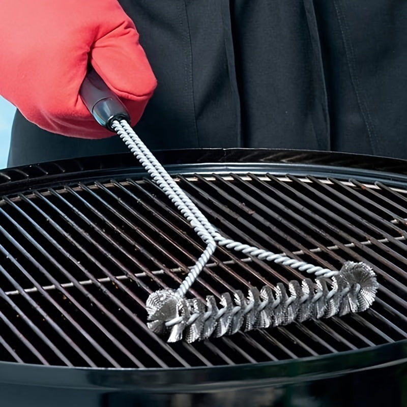 Grill Cleaning Brush; Long-handled Y-shaped Curling Brush