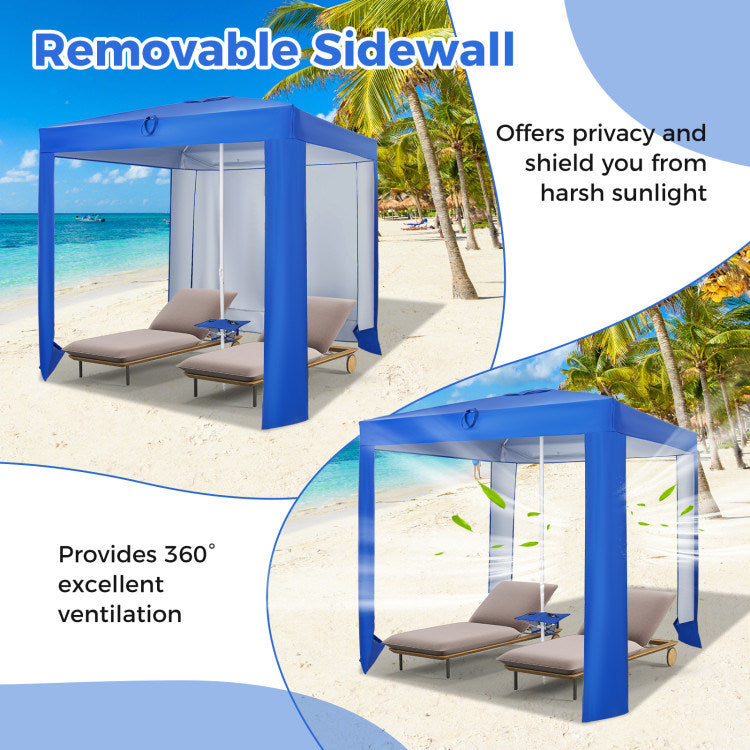 Beach Canopy Cabana Tent with Detachable Sidewall and Folding Table