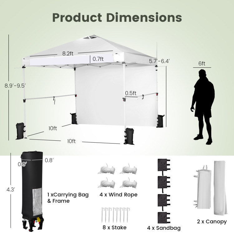 10 x 10 Feet Foldable Commercial Pop-up Canopy with Roller Bag and Banner Strip