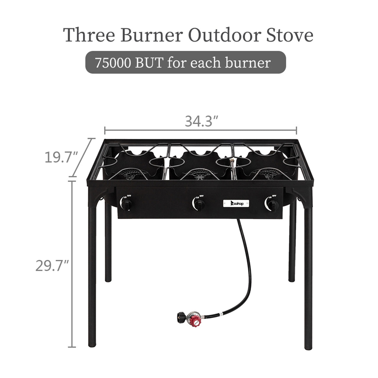 Camp Stove Propane Gas Cooker Portable Cast Iron (Three Burner 25000-BTU)