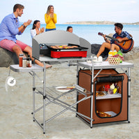 Thumbnail for Foldable Outdoor BBQ Portable Grilling Table with Windscreen Bag