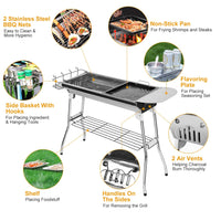 Thumbnail for Foldable BBQ Grill Portable Charcoal Barbeque Grill Stainless Steel