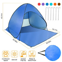 Thumbnail for Pop Up Beach Tent Sun Shade Shelter Anti-UV Automatic Waterproof Tent Canopy for 2/3 Man w/ Net Window Storage Bag