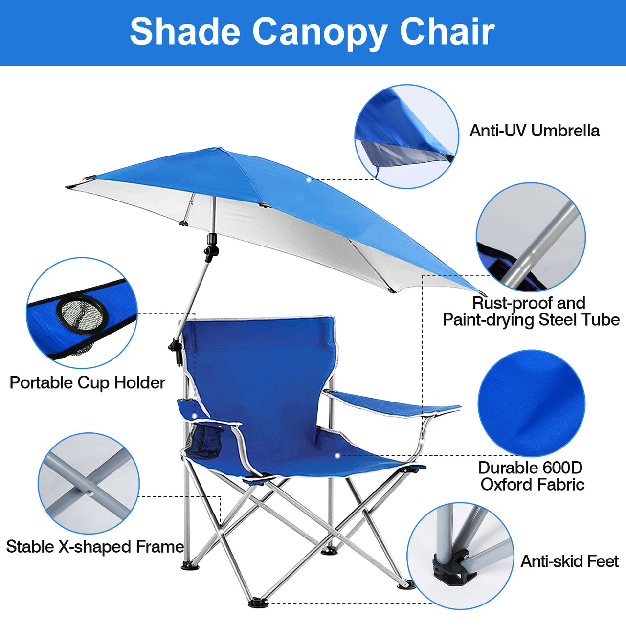 Foldable Outdoor Chair with Detachable Umbrella  Adjustable Canopy