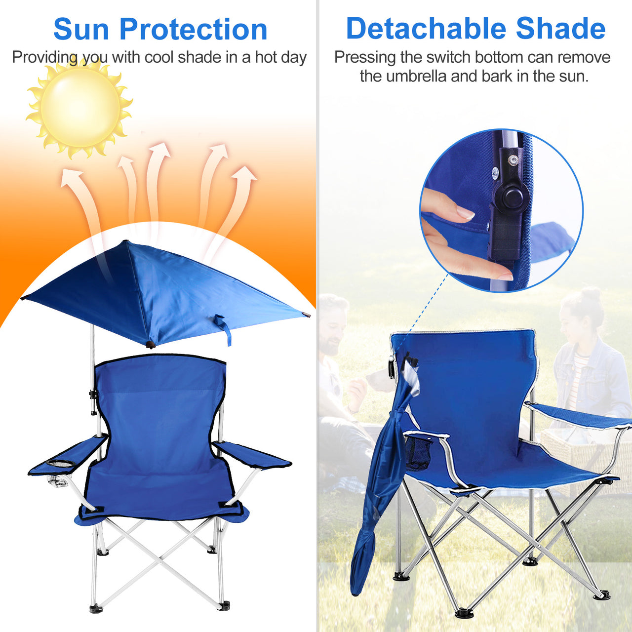 Foldable Outdoor Chair with Detachable Umbrella  Adjustable Canopy