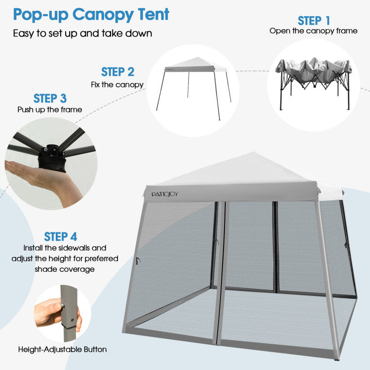 10 x 10 Feet Pop Up Canopy with Mesh Sidewalls and Roller Bag