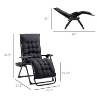 Thumbnail for Outsunny Zero Gravity Chair, Folding Reclining Lounge Chair with Padded Cushion, Side Tray, Supports over 300 lbs., Black