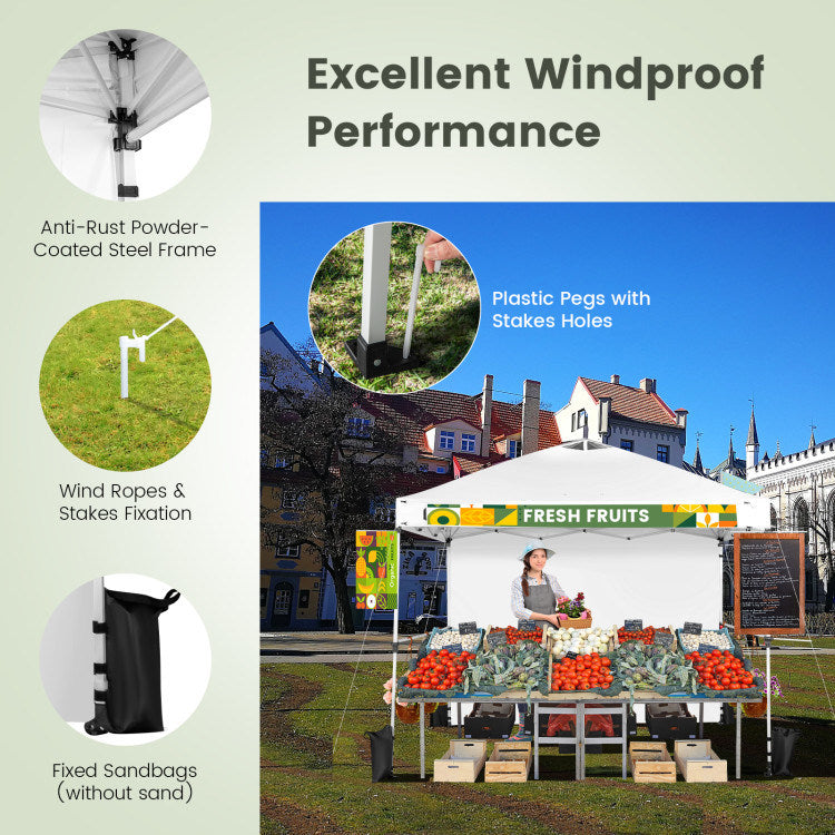 10 x 10 Feet Foldable Commercial Pop-up Canopy with Roller Bag and Banner Strip