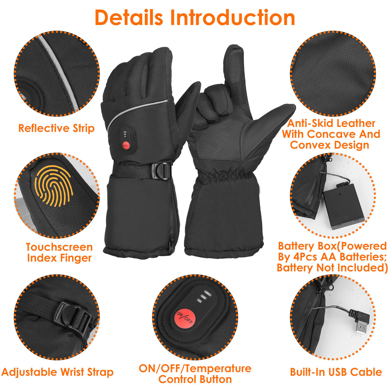 Electric Heated Gloves-Battery Powered,Touchscreen