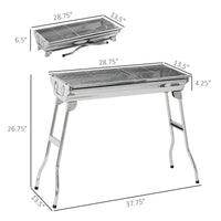 Thumbnail for Portable Charcoal Grill, Stainless Steel Folding Outdoor BBQ Grill for Backyard Cooking, Camping, Picnic, Party, Tailgating and Travel with Pan, Grill Rack, Shelves, Hooks