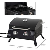 Thumbnail for Outsunny 2 Burner Propane Gas Grill , Portable Tabletop BBQ with Foldable Legs, Lid, Thermometer