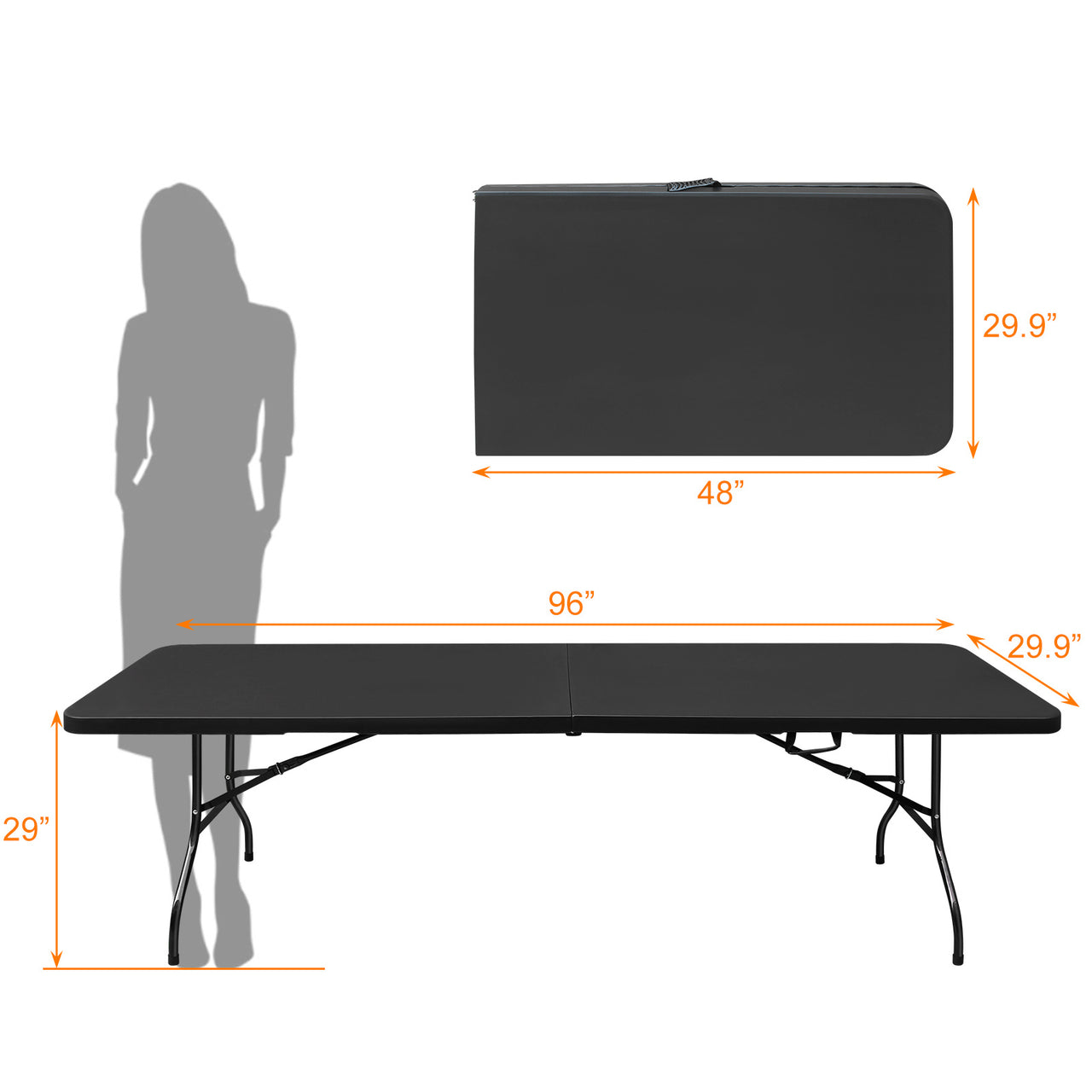 8ft Folding Table, Portable Plastic Coffee Table Height