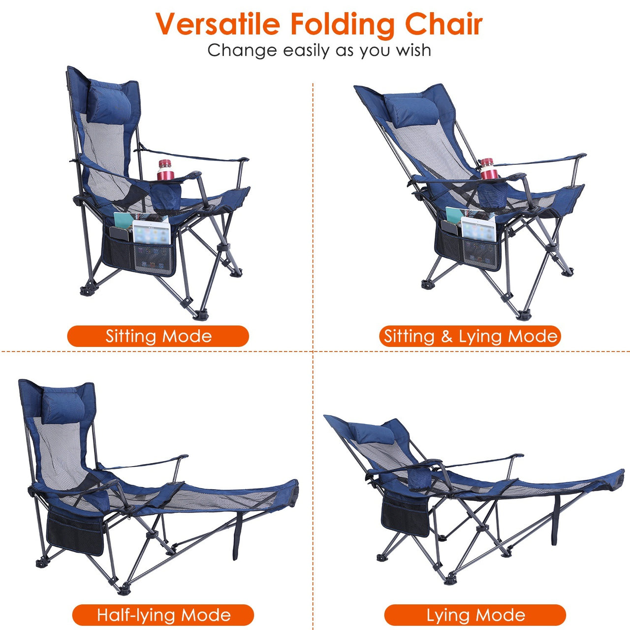 Foldable Camping Chair 330LBS Load Heavy Duty Steel