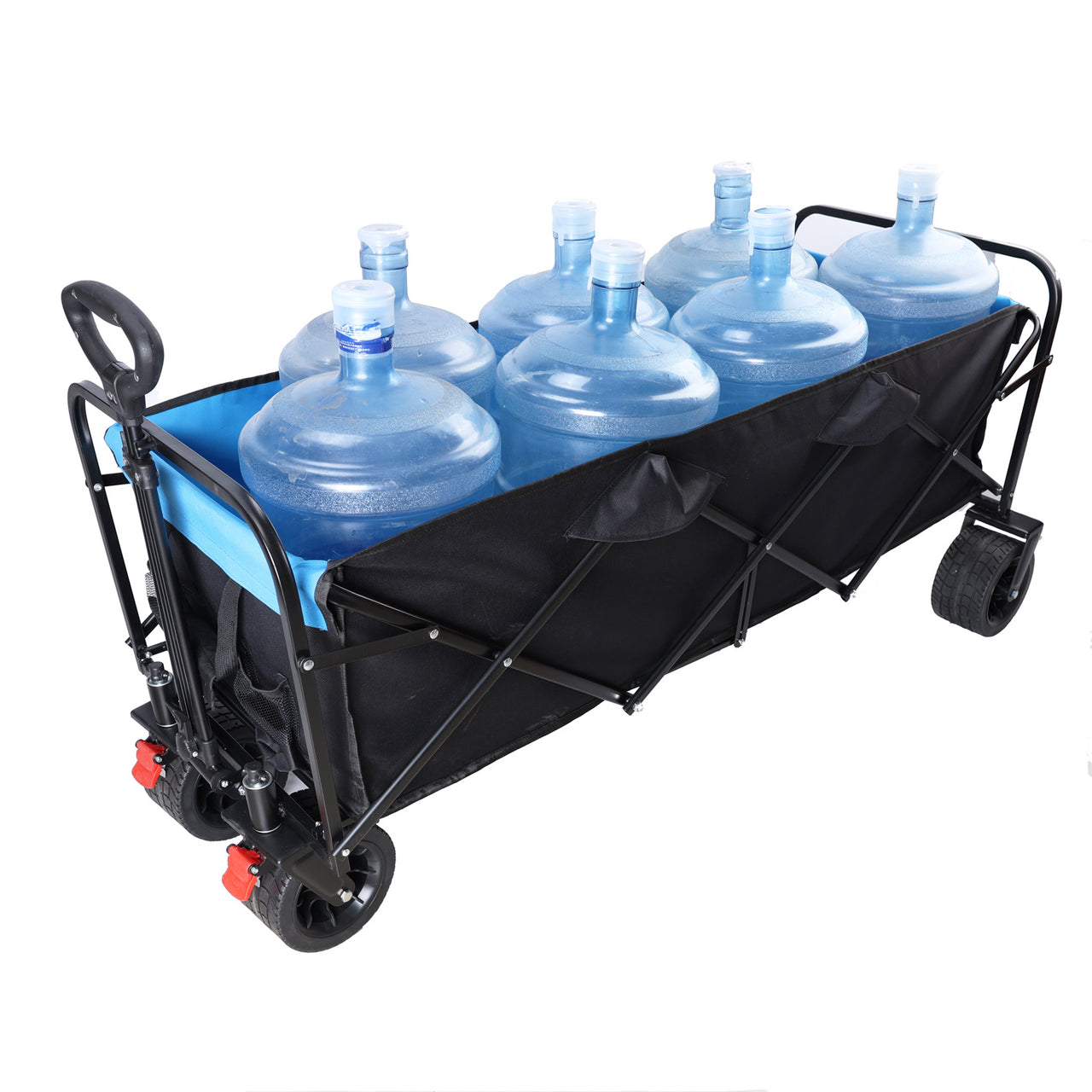 Large Capacity Folding Wagon Cart Extra Long  (black + blue)