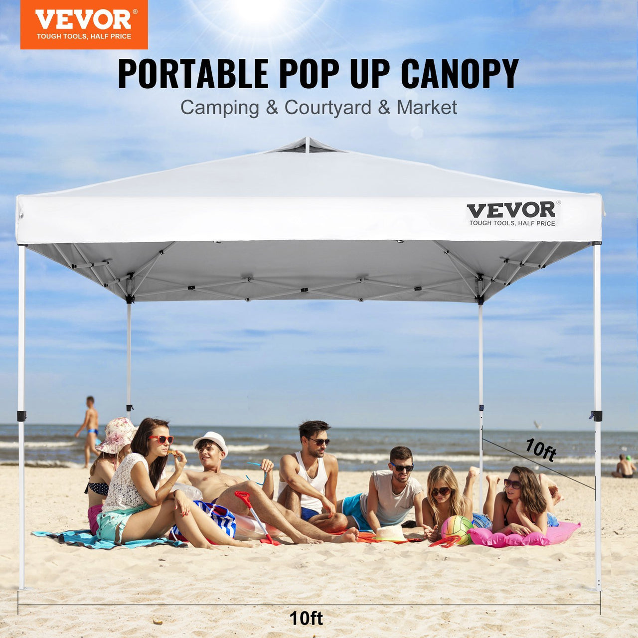 VEVOR Pop Up Canopy Tent, 10 x 10 ft White