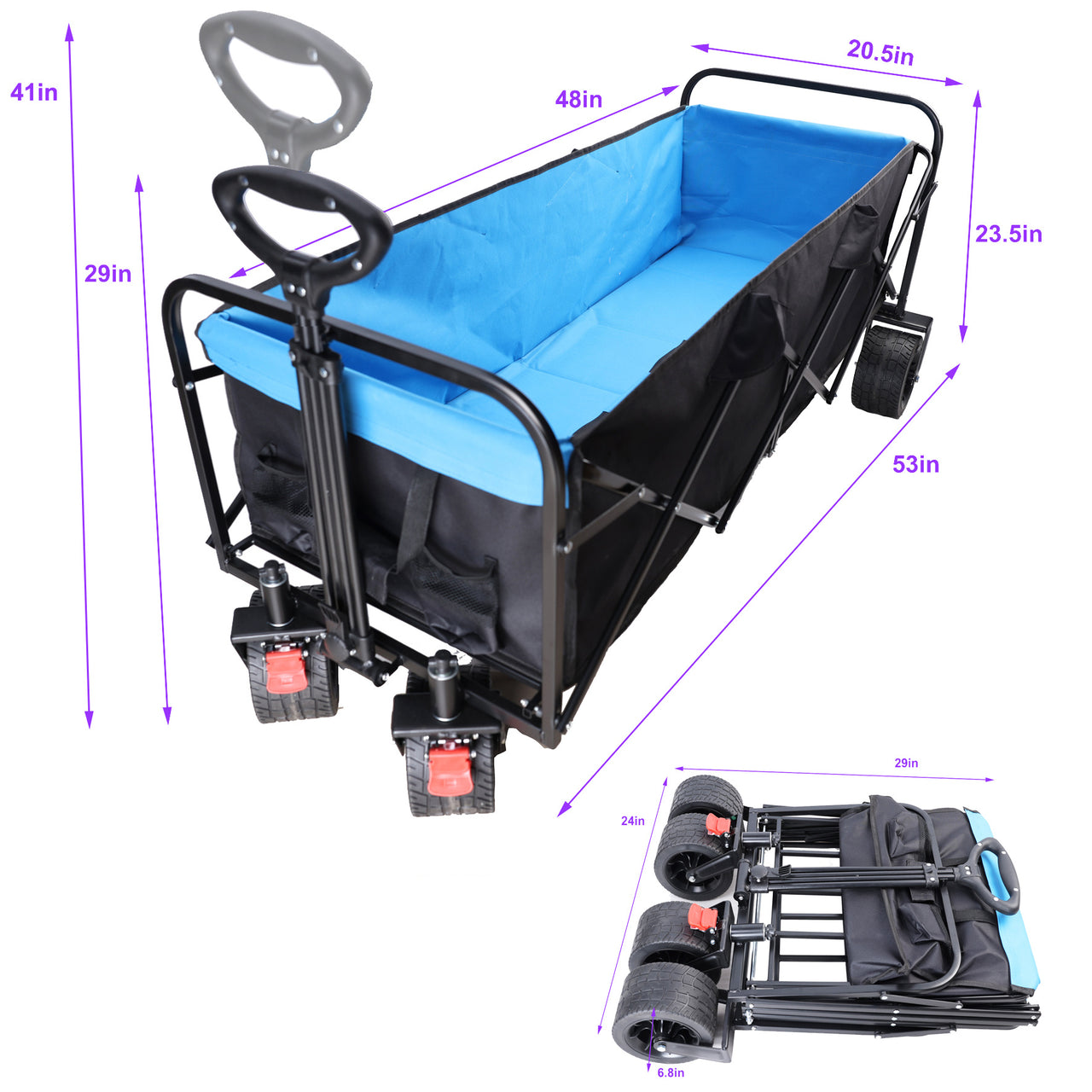 Large Capacity Folding Wagon Cart Extra Long  (black + blue)