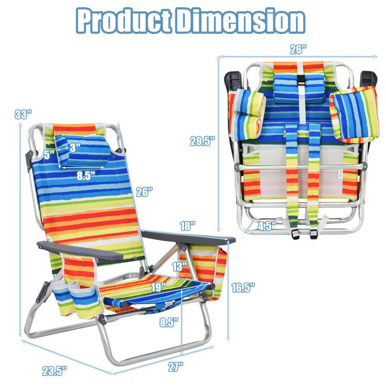 2 Pieces Folding Backpack Beach Chair with Pillow