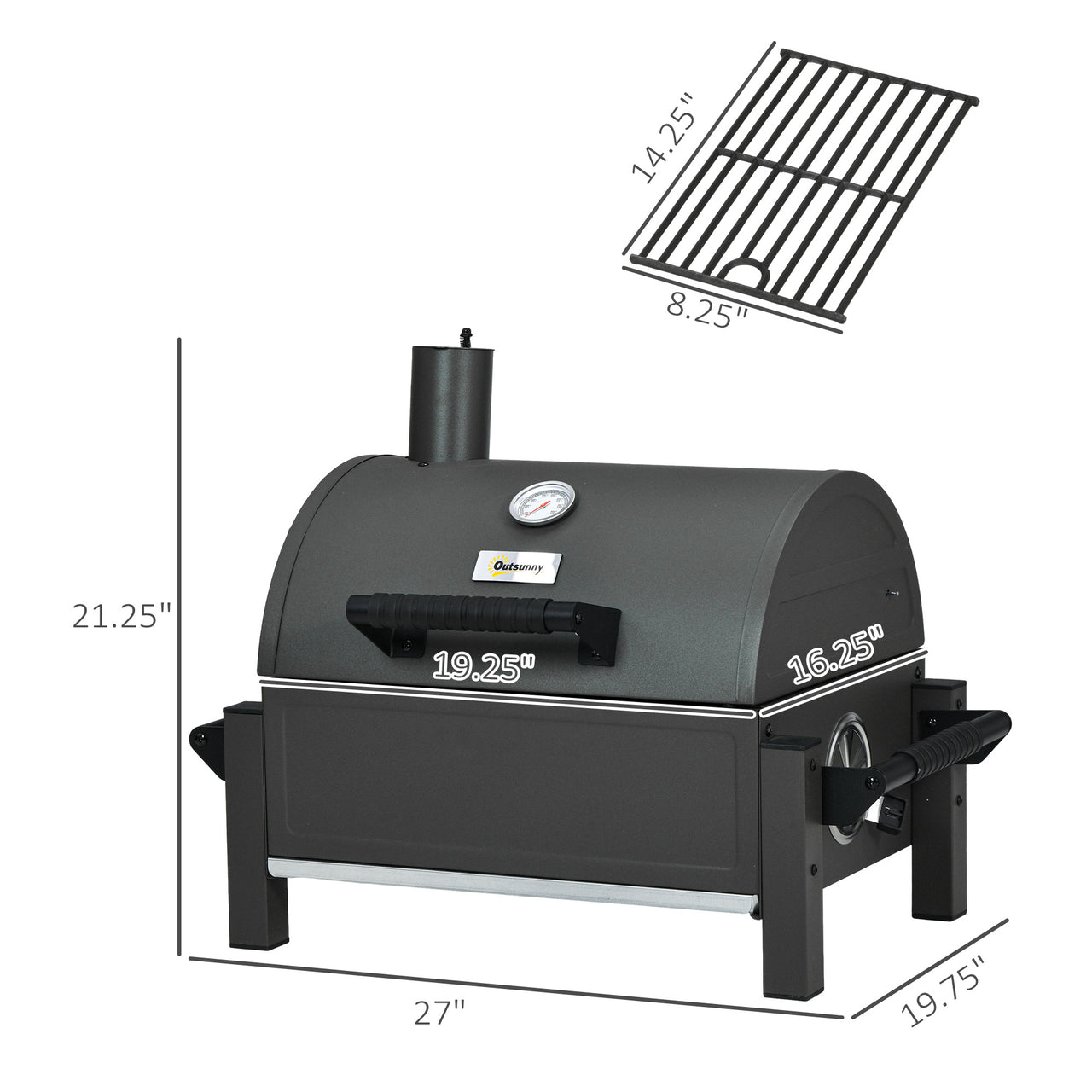 Outsunny Charcoal BBQ Grill with 235 sq.in. Cooking Area, Tabletop Outdoor Barbecue with Ash Catcher and Built-in Thermometer