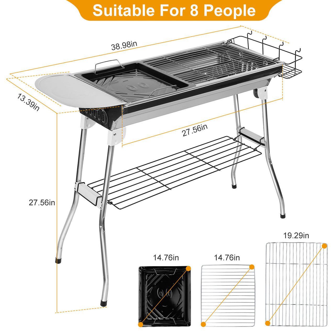 Foldable BBQ Grill Portable Charcoal Barbeque Grill Stainless Steel