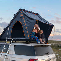 Thumbnail for Trustmade Triangle Aluminium Black Hard Shell Grey Rooftop Tent with Roof Rack Scout Plus Series