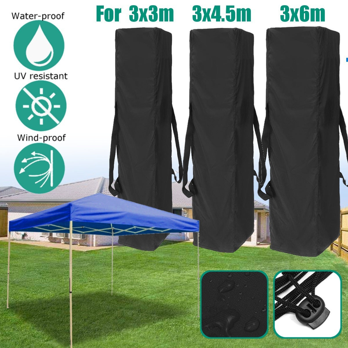 Black Waterproof Canopy Tent Storage Bag With Drawstring And Two Carrying Straps