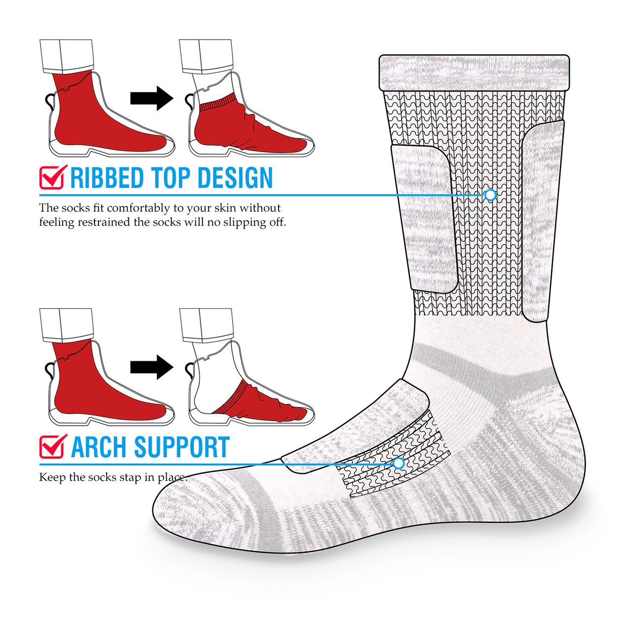 Moisture Wicking Mid Calf Thermal Socks( 5 Pairs/Pack)